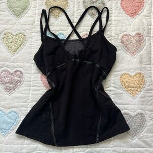 Harley Davidson Black Criss-Cross Cami Tank Mesh Floral Lace Size Small Vintage